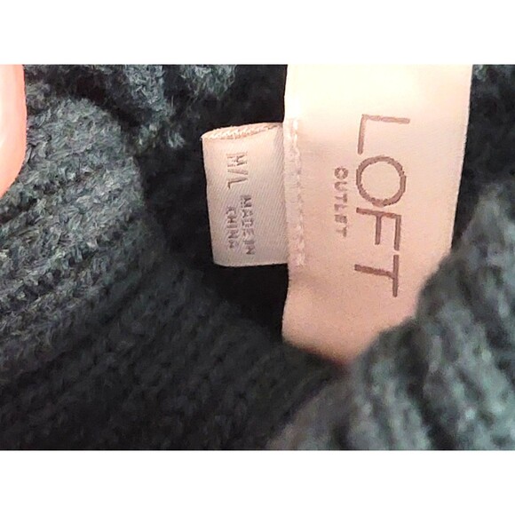 Loft Deep Emerald Green Diamond Knit Turtleneck Poncho Cape Sweater OS fits most - Picture 6 of 9